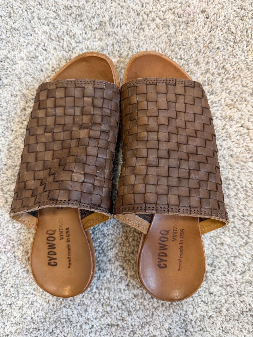 Cydwoq Brown Woven Leather Slide Sandals 38